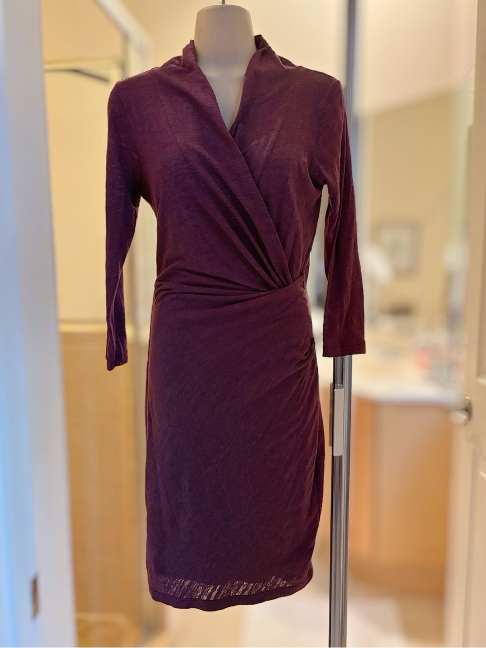Velvet by Graham & Spencer Plum Wrap-Front Long Sleeve Dress